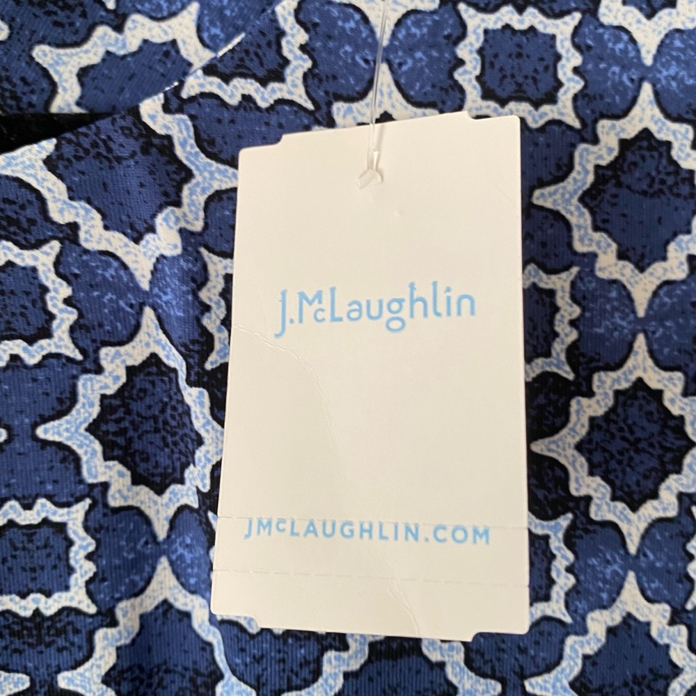 J. McLaughlin Navy Hexagon Pattern Long-Sleeve Mini Dress Size XS Stretch Beach - Picture 6 of 11